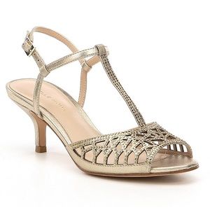 NWB Pelle Moda Adaline T-strap Metallic Gold Suede